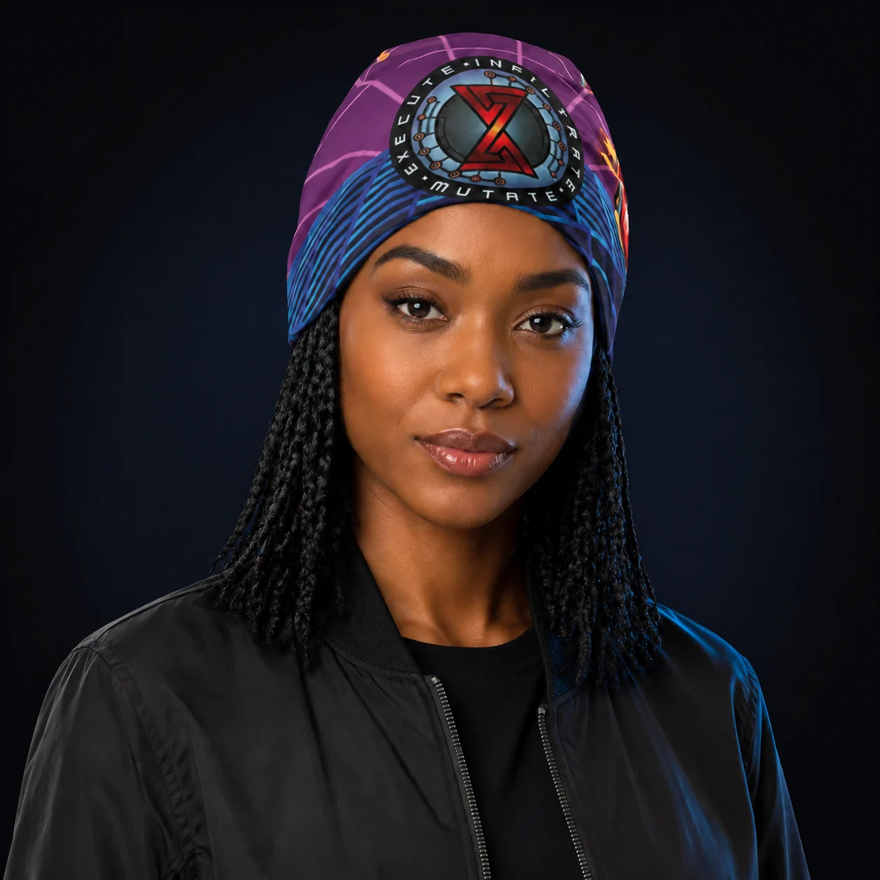 Woman wearing Red Dragon X Beanie